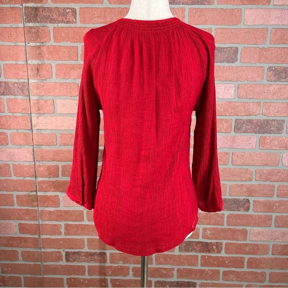 Red Textured Button Down Top | XS - Picture 8 of 9